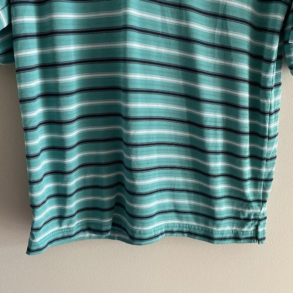 PGA Tour Men Sz M Teal Striped S/Sleeve Collared 3 Button Casual Polo Golf Shirt - Picture 2 of 9